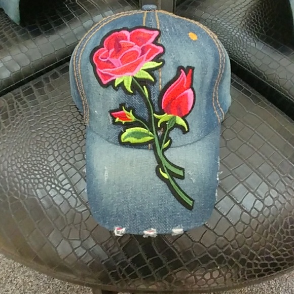 Rose Patch  Denim Cap - Picture 2 of 8